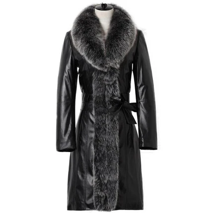 

Plus Size 5XL Winter Women Fox fur Down Jacket Coats 2019 High grade Slim Black Temperament Long Leather Jacket Warm Outerwear
