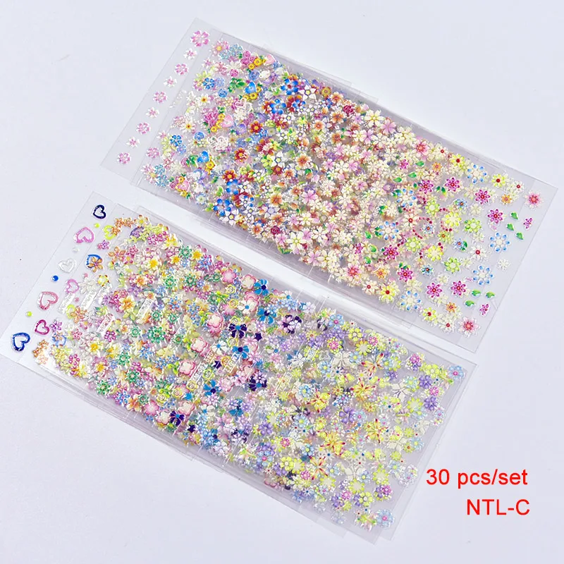 

30Pcs YM61-90 New Pink 3d Nail Art Stickers, Colorful Flowers Design Gel Polish Nail Tips Decals,DIY Self-Adesivos Nail Decals