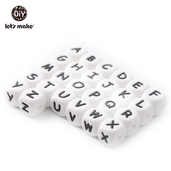 

Let'S Make 10pc Customize Baby Rattle Pacifier Chain Silicone Teether Beads Alphabet Teething Square Beads Baby Teether Toys