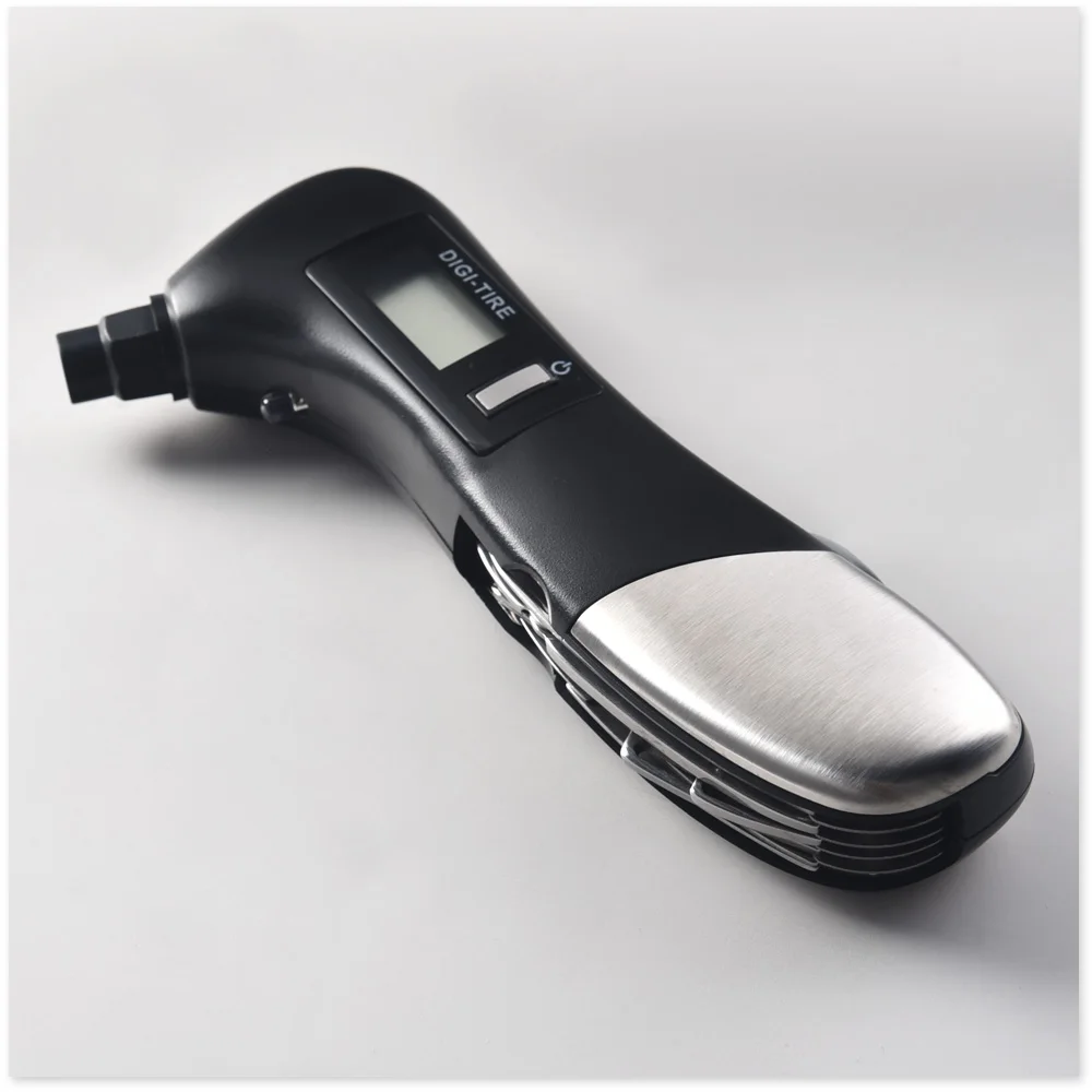 9 in 1 Digital Tire Pressure Alarm Gauge Multifunctional Tyre Pressure Sensor Tpms Systems w LED Flashlight Car Hammer