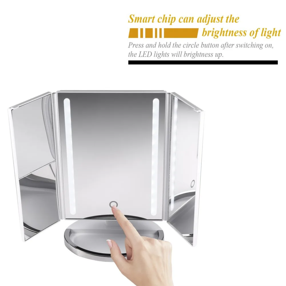 

LED Touch Screen Makeup Mirror Table Desktop Makeup 1X/2X/3X Magnifying Mirrors Vanity 3 Folding Adjustable Mirror Cosmetic Gift