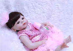 23 дюймов принцессы для маленьких девочек куклы реалистичные Полный Силиконовые винил возрождается Куклы с розовое платье костюм