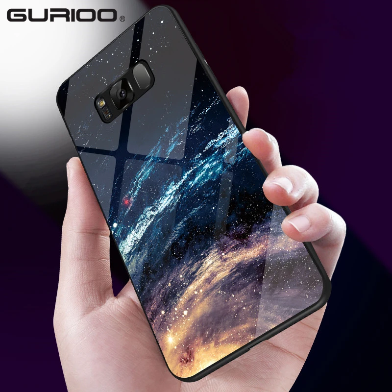 Закаленное Стекло телефонные чехлы для samsung Galaxy S8 S9 роскошный крутой Космос Луна