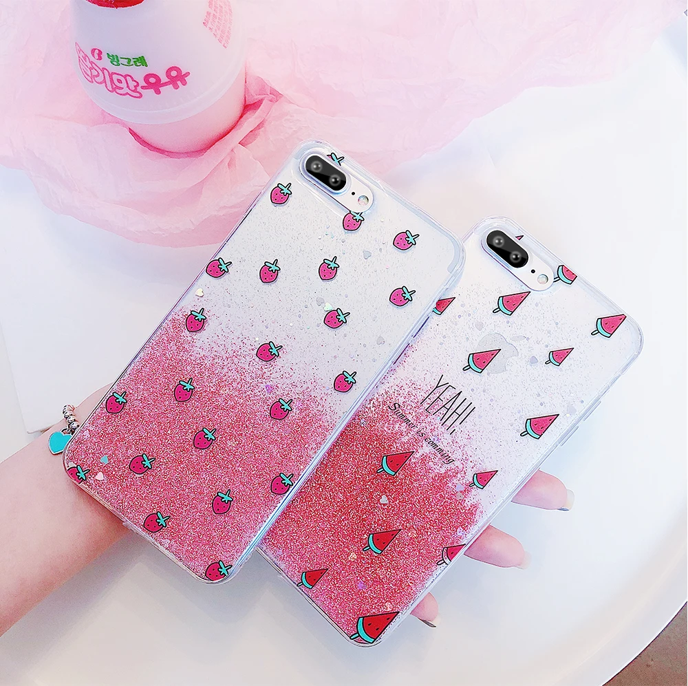 Ascromy For iPhone 7 Case Glitter Strawberry Watermelon Silicone Cover For iPhone XS X 8 Plus 6 6S 7plus 8plus Coque Accessories (5)