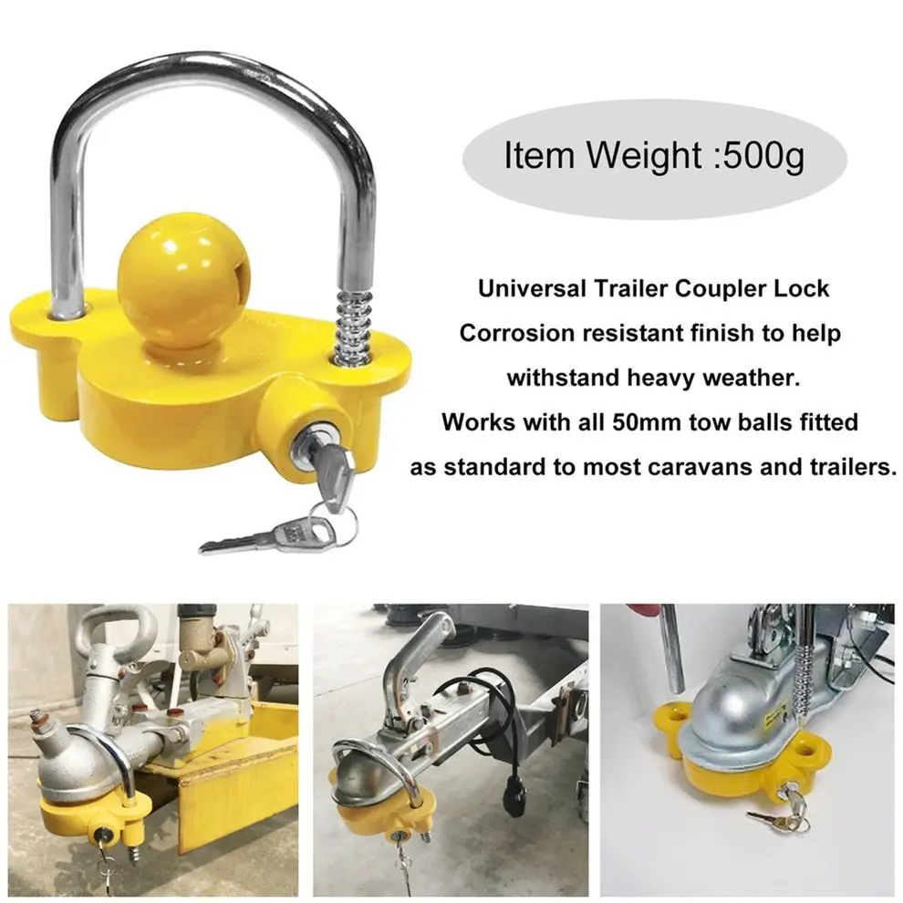 

Trailer Coupling Hitch Lock Trailer Parts Universal Tow Ball Yellow Security Anti-Theft Lock Trailer Accessories