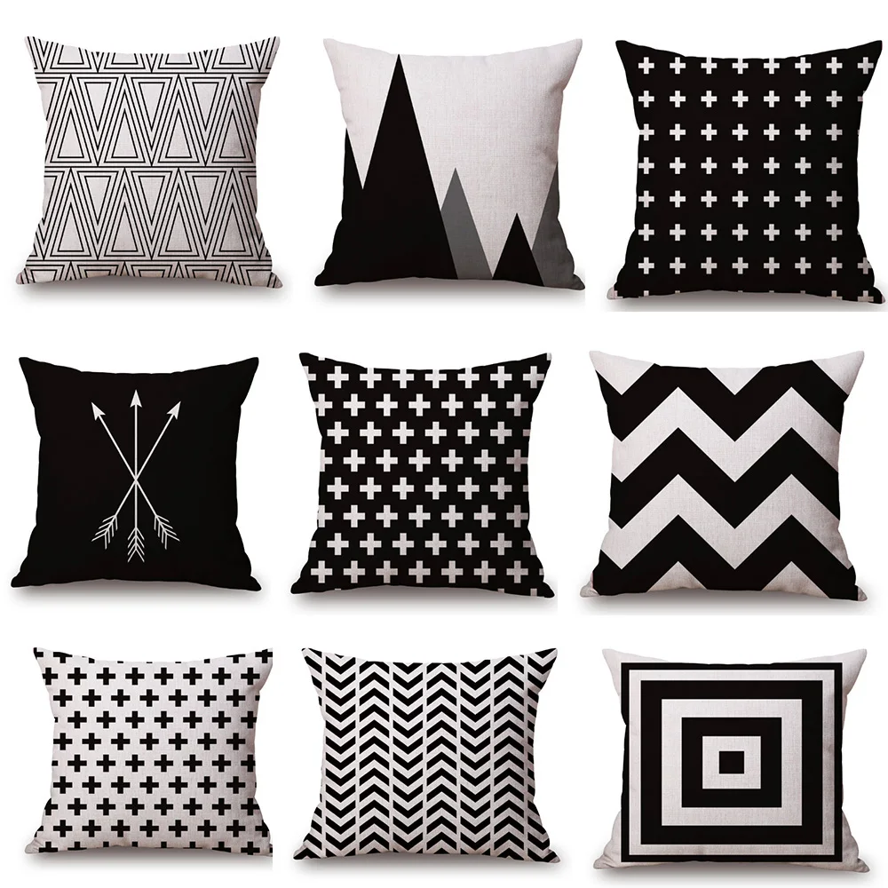 

Black and White Geometry Pillowcase Cotton Linen Pillow Cover Cushion Home Decoration Family Gift 18X18''