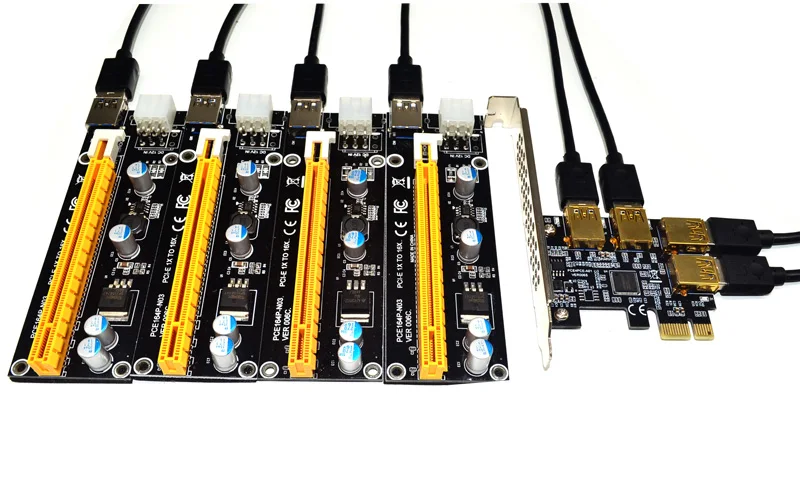 PCI-E 1x до 16x Riser Card PCI-Express 1 до 4 слота PCIe USB3.0 адаптер Порт мультипликатор Шахтерская карта для BTC Биткоин Майнинг