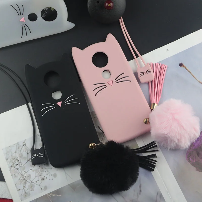 Cute 3D Cartoon Silicon Case for Motorola Moto E5 Plus E5+ Cases Japan Glitter Beard Cat Lovely Ears Kitty Phone Cover MOTOE5