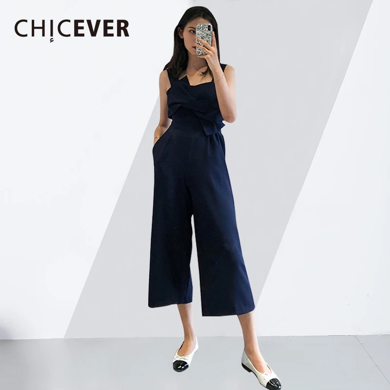 CHICEVER летние брюки с открытыми плечами для женщин широкие Комбинезоны женские