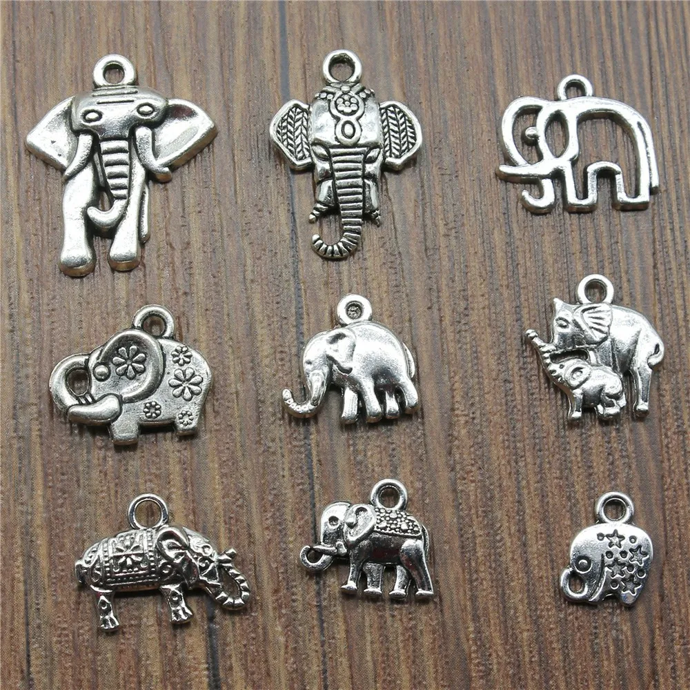 

15pcs Elephant Charm Antique Silver Cute Elephant Charm Pendants For Bracelets Small Elephant Charm
