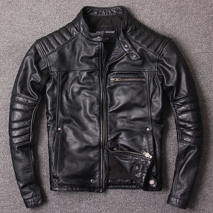 Free shipping.Brand Classic biker cow leather jacket,man 100% genuine leather jackets,vintage quality men motor biker coat mens cowhide jacket