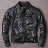 Free shipping.Vintage style mens cowhide clothes,quality biker leather Jacket,fashion black genuine Leather coat.homme slim, ► Photo 2/6