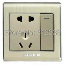 Алюминиевый drawbench международный стандарт 5 гнездо розетки с одним переключателем на 10А настенный выключатель питания