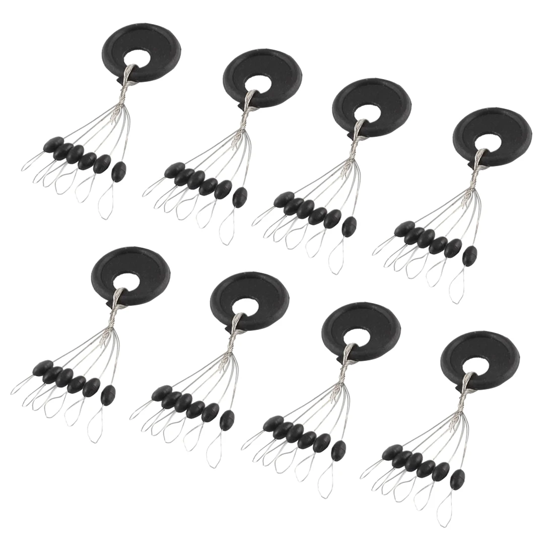 

8 Pcs 6 in 1 Oval Shape Black Rubber Stopper Bead Fishing Bobber