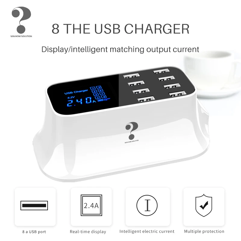 8 портов USB Quick Charge 3,0 адаптер Smart type C зарядная станция светодиодный дисплей Быстрая Зарядка телефона для iPhone для Redmi samsung