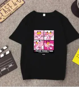 

Cute Cartoon Pink Panther Women T-shirt Spring Summer New Short Sleeve O Neck Cotton Spandex T shirt Femme Loose Women Tops