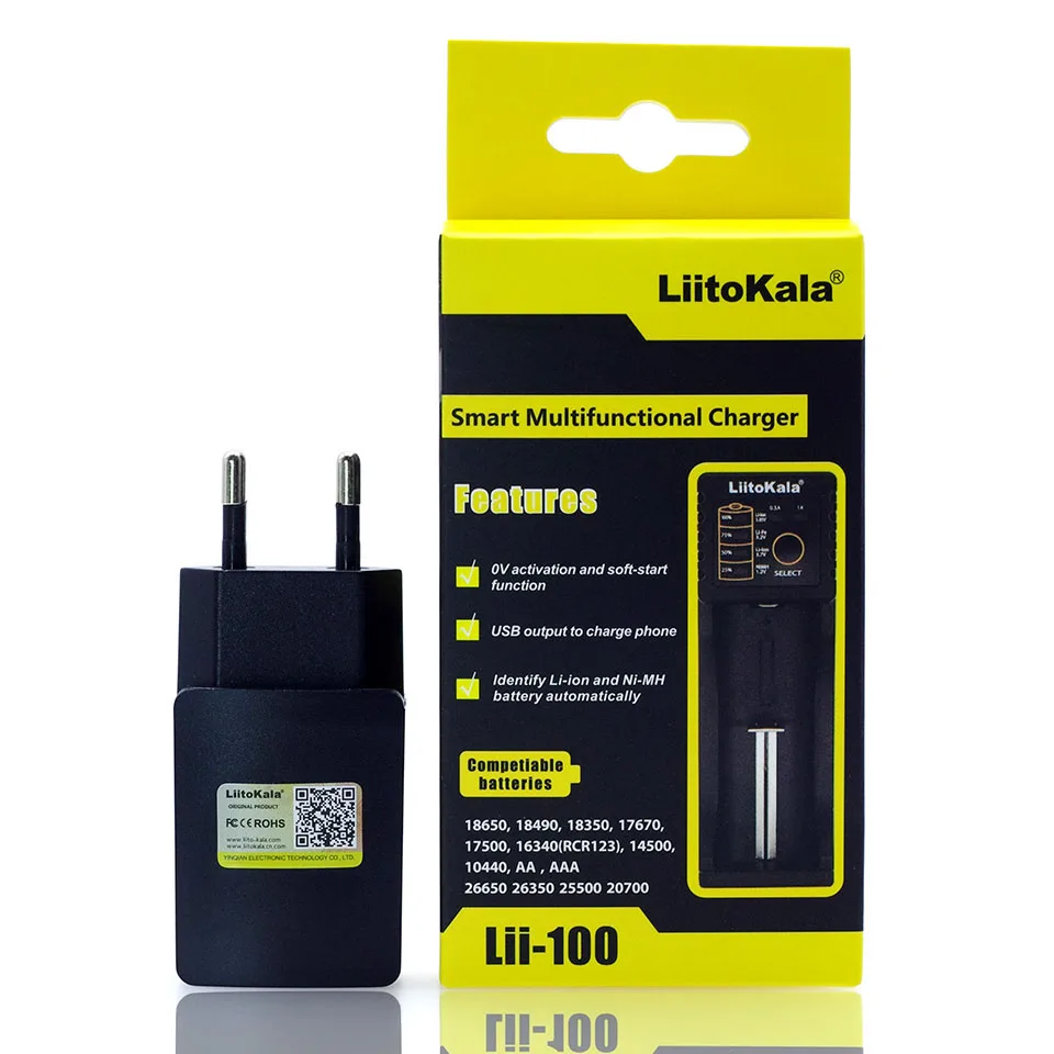 Liitokala Lii-402 Lii-202 100 18650 зарядное устройство 1.2 В 3.7 В 3.2 В 3.85 В AA/AAA 26650 16340 NiMH литиевый аккумулятор, зарядное устройство+ 5 В 2A зарядное устройство - Цвет: Lii100 and 5V2A