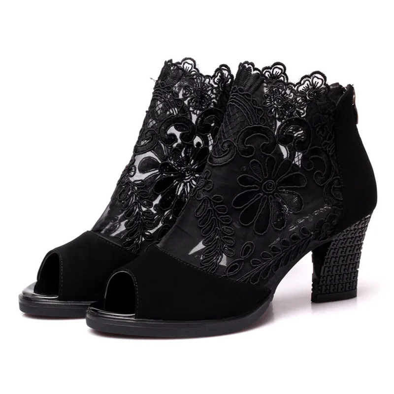 

Women Sexy High Heels Sandals 2019 Summer Square Heel Shoes Woman Lace Design Gladiator Style Open Toe Female Fashion Sandals