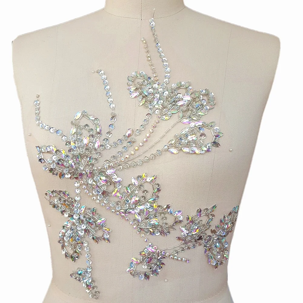 Beaded 27x35cm Bling Flower AB Color Stone Sequin Sew on Beads