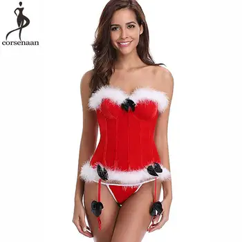 

Wholesale Cheap Low Price Xmas Corset Miss Santa Halloween Bustier Top Costume White Fur Gorset In Red Zipper Zip Up Korset Sexy
