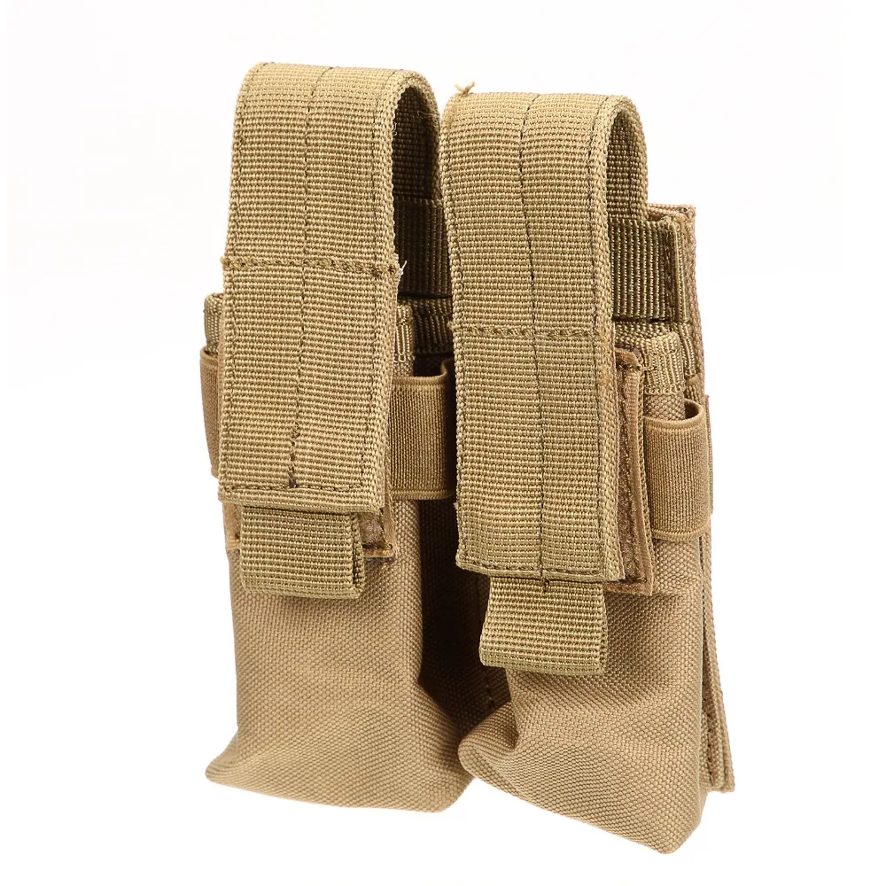 Hot selling Tactical Molle Double Cartridge earthy yellow Clip Bag Pistol Magazine Mag Pouch Carry Bag