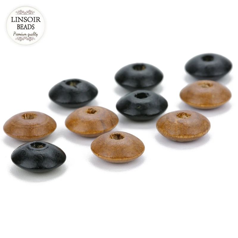 

LINSOIR Natural Wooden 100Pcs/lot Black Abacus Shaped Beads With 3mm Large Hole Wood Spacer Beads For Diy Jewelry Findings
