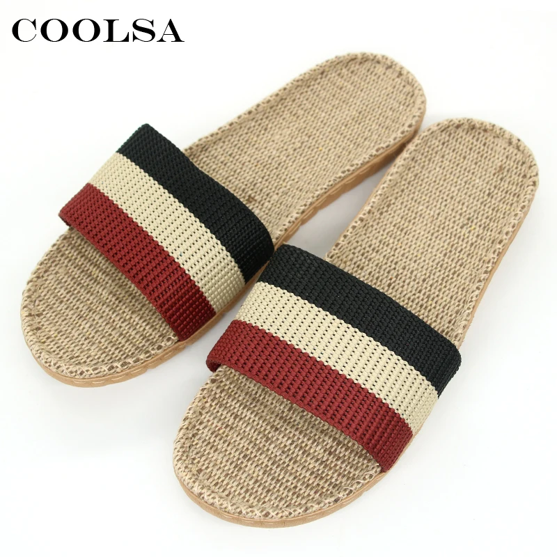 

Summer Men Linen Slippers Indoor Home Slipper Flat Non Slip Male Linen Shoes Sneakers Casual Men's Flax Slippers Beach Sandals