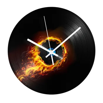 

Fire Decorative Wall Clock Modern Design 12'' Vinyl CD Record Clock Vintage Hanging Wall Clock for Living Room Decor