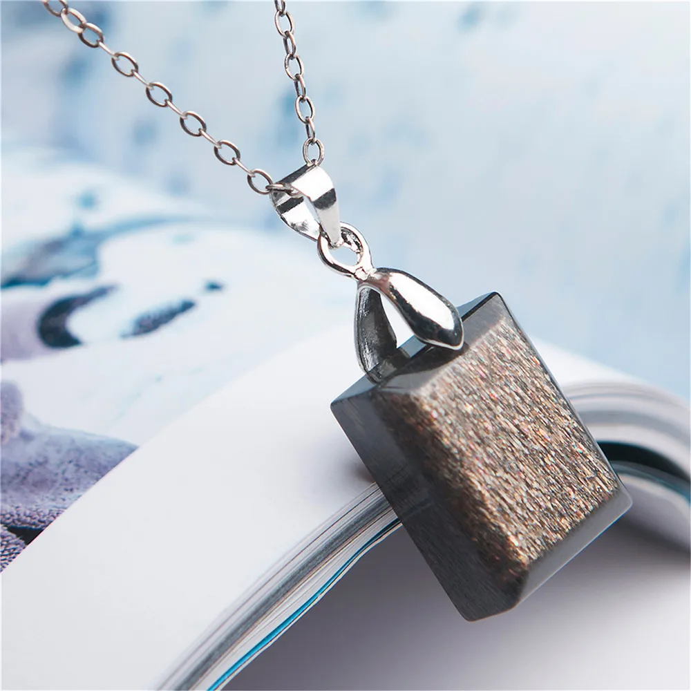 

Fashion Jewelry Pendant Natural Black Moonstone Sunstone Crystal Gem Rectangle Beads Pendants Necklace For Female Women Men