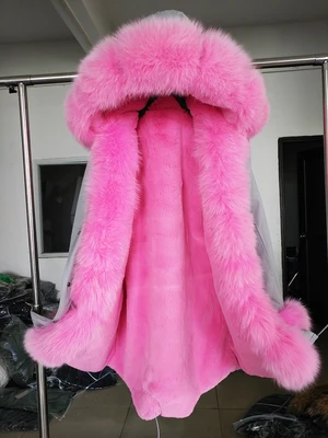 grey pink OFTBUY, длинная камуфляжная зимняя куртка, пальто, женская верхняя одежда, теплая Толстая парка, натуральный Лисий мех, воротник, пальто с капюшоном, Украина - Цвет: grey pink