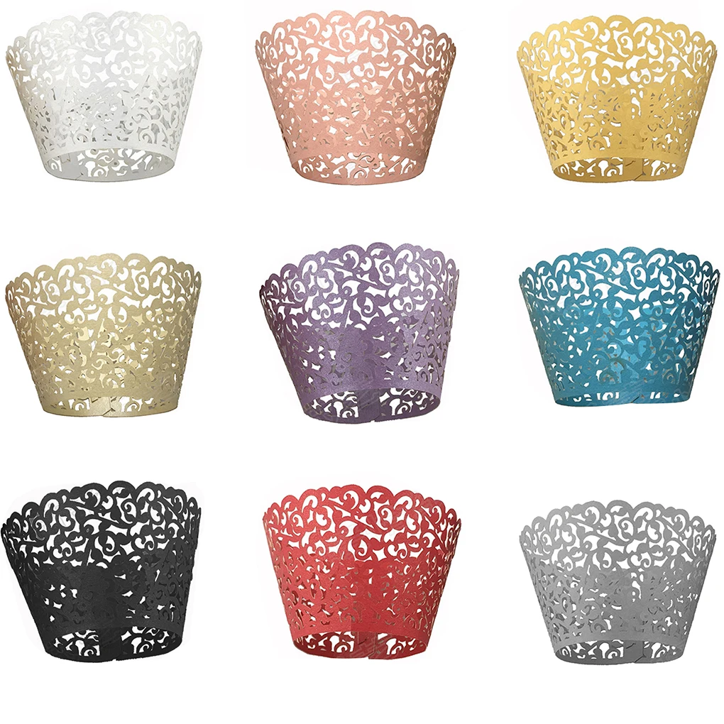 

120PCS Paper Hollow Lace Floral Cupcake Muffin Wrapper Wrap Case Cake Hollow Paper Cake Cup 80 * 50 * 50mm