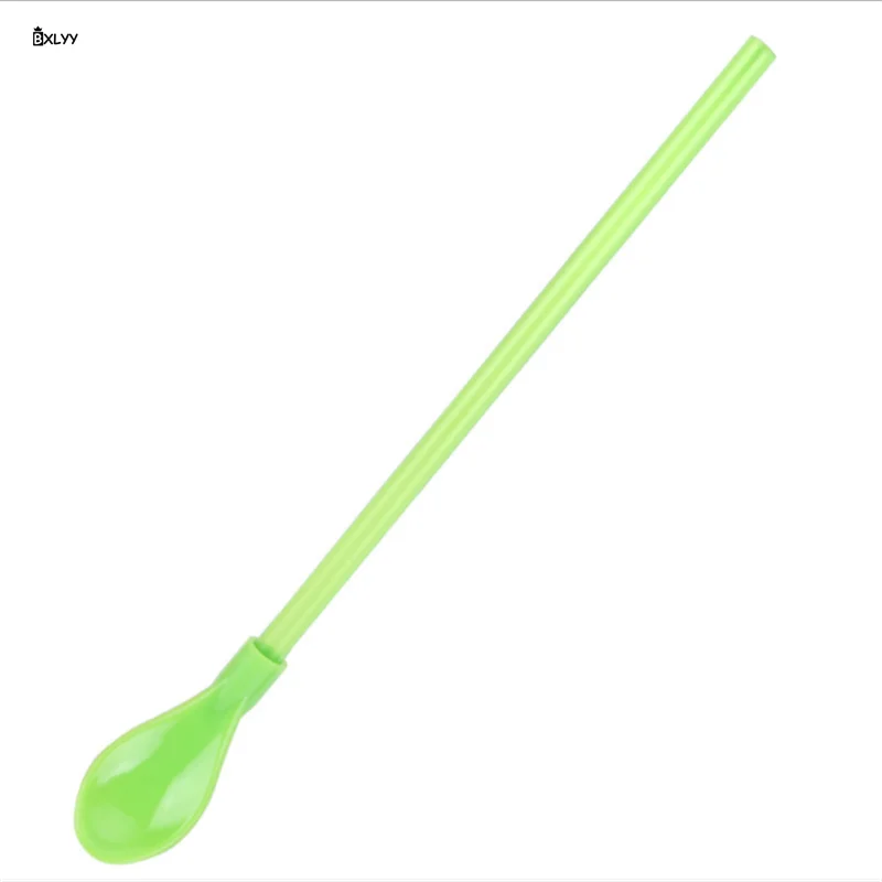 Bxlyy, 5 шт./набор, популярная, стильная пластиковая соломинка ложка двойного назначения соломенная ложка-мешалка вечерние поставки Кухня Аксессуары свадебные Decoration.7z - Цвет: Светло-зеленый