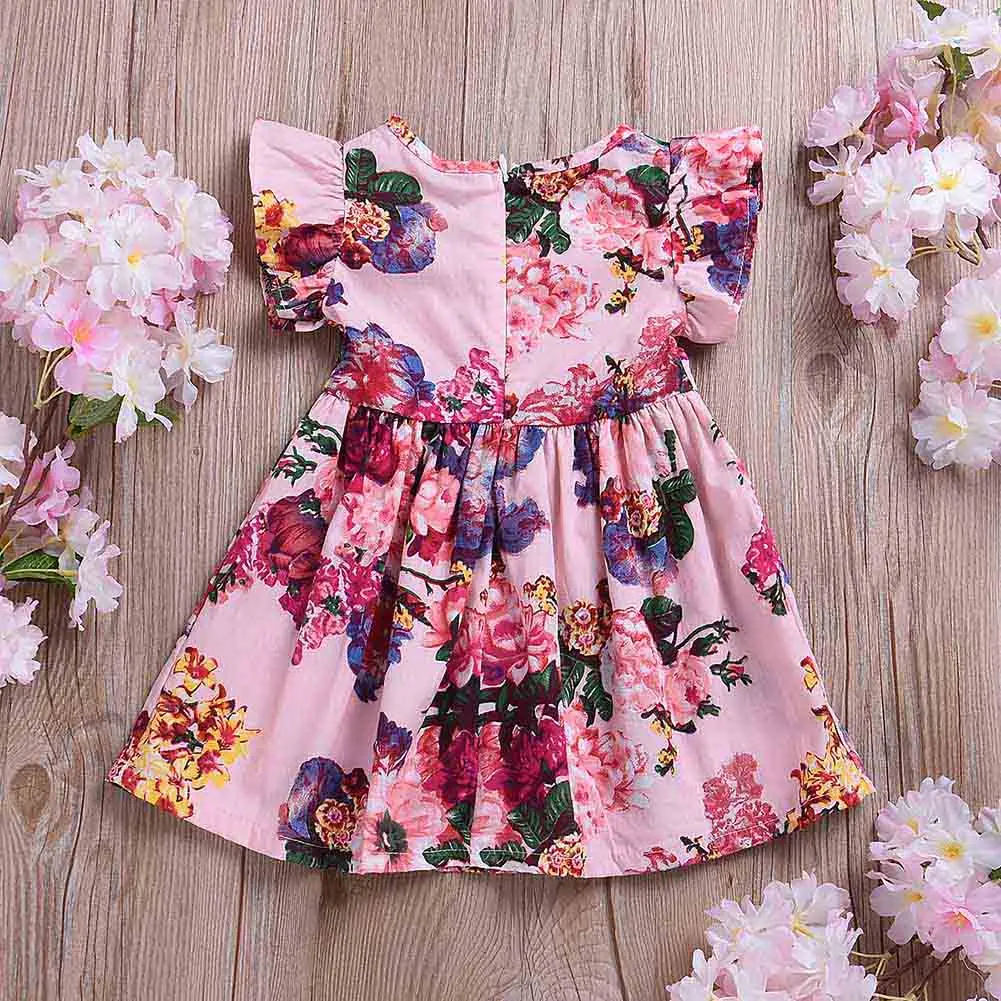 

Children Kids Girl Short Sleeve Dress Round Collar Floral Zipper Cute Fashion Clothing AN88