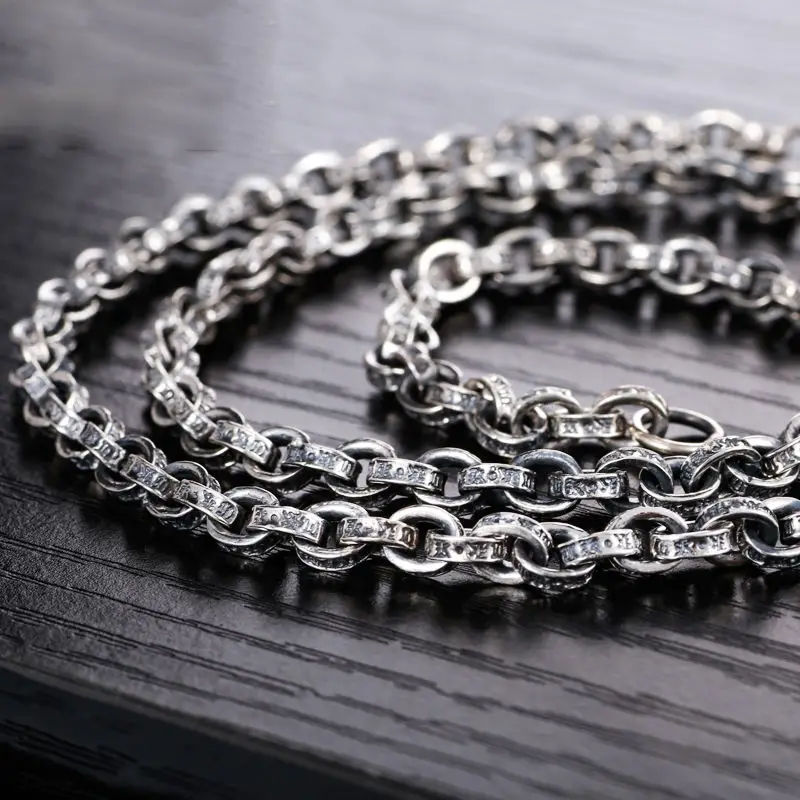 

Pure 925 Sterling Silver Necklace 5mm Bless Words Cable Link Chain Necklace 70cm