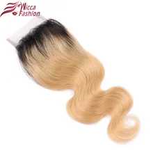 wicca fashion Ombre Lace Closure Brazilian Body Wave Closure 1B/27 Blonde Free Part 4×4 inch Two Tone Non Remy Human Hair