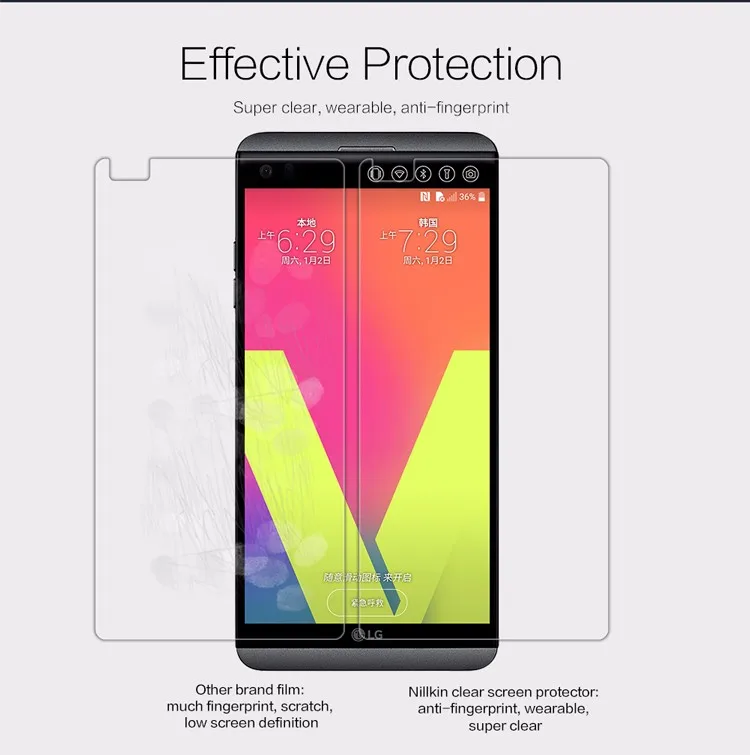2 шт/комплект Защитная пленка для экрана для LG V20 NILLKIN с украшением в виде кристаллов супер прозрачная защитная пленка для экрана для LG V20 с розницу посылка