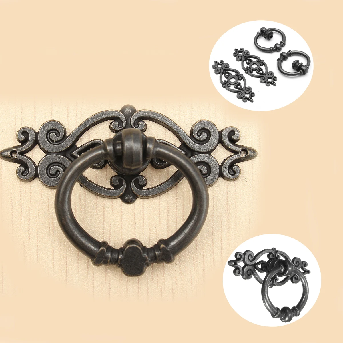 ZENHOSIT 2Pcs/1Pair Antique Furniture Handles Vintage Cabinet Knobs Furniture Door Cabinet Drawer Pull Handle Knob Ring