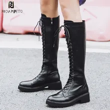 Prova Perfetto; Большой размер 43; сапоги до колена на шнуровке; женские сапоги из натуральной кожи; модные белые резиновые сапоги на квадратном каблуке; женская обувь
