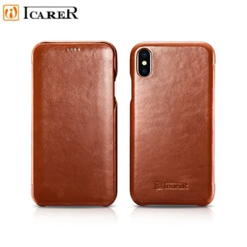 

For iPhone XS Max Case iPhone XR iCarer Classic Genuine Leather Magnetic Flip Phone Case For iPhone 6 7 8 Plus Cowhide Phone Bag