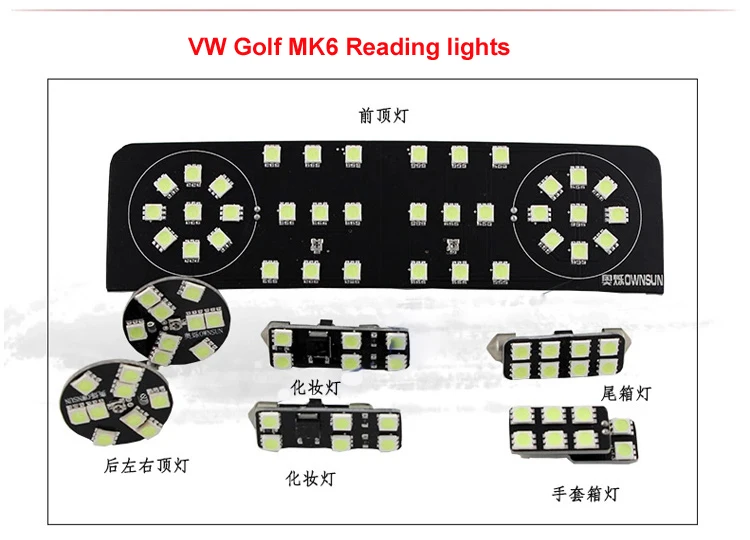 

7PCS LED Reading Light/Interior dome map Light Kit Bulb Upgrade for Golf MK6 Golf 6 Golf VI(e.g. Glove box,Trunk,Visor Light)