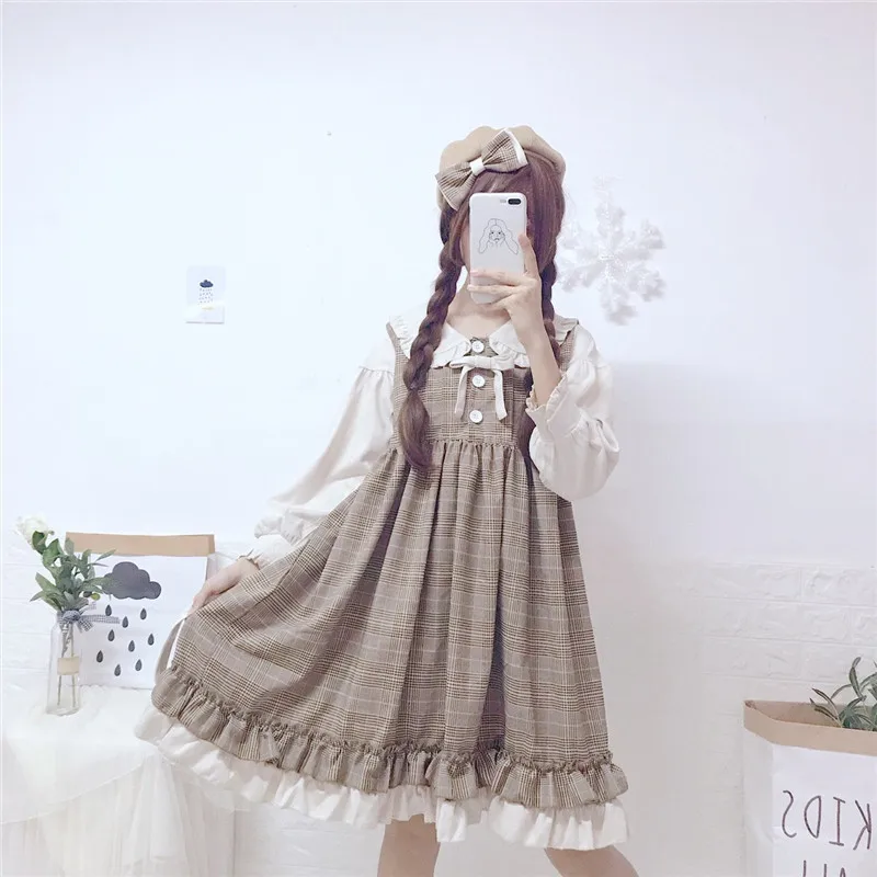

sweet lolita dress kawaii girl loose Fake two pieces lattice victorian dress kawaii girl gothic lolita op vestido lolita loli