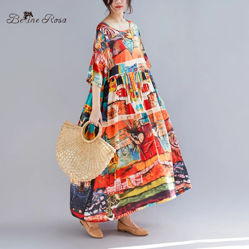 BelineRosa летнее праздничное стильное платье большого размера s с принтом супер свободное платье с высокой талией размера плюс XXL 3XL 4XL 5XL TYW00976