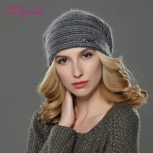 Liliyabaihe Стиль женские шапочки зимняя шапка вязаная шерсть ангора Хороший цвет сшивание красивый украшение двойной теплый Шапка