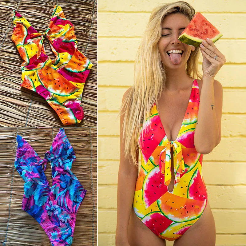 

Green In The Forest One-piece Swimsuit Women Deep V neck Back Cutout Ruffle Monokini 2019 Summer Bathing Suit Swimwear Monokini