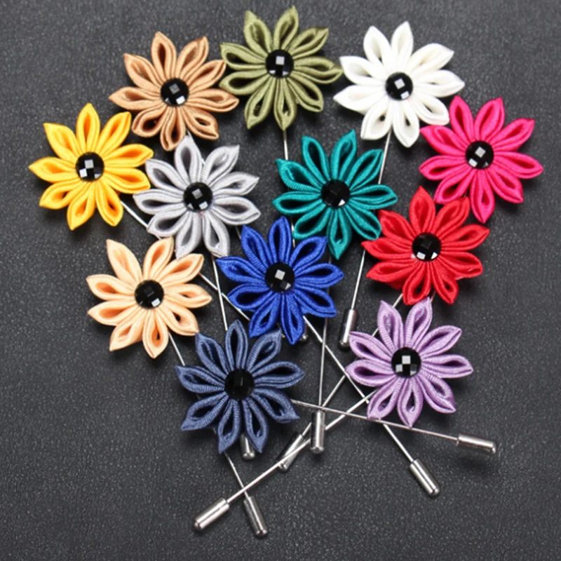 10pcs Fashion men flower lapel pin suit boutonniere fabric yarn pins button Stick flower broches