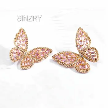 

SINZRY creative design Pink Cubic Zirconia butterfly stud Earrings elegant Korean style sweety earrings for women
