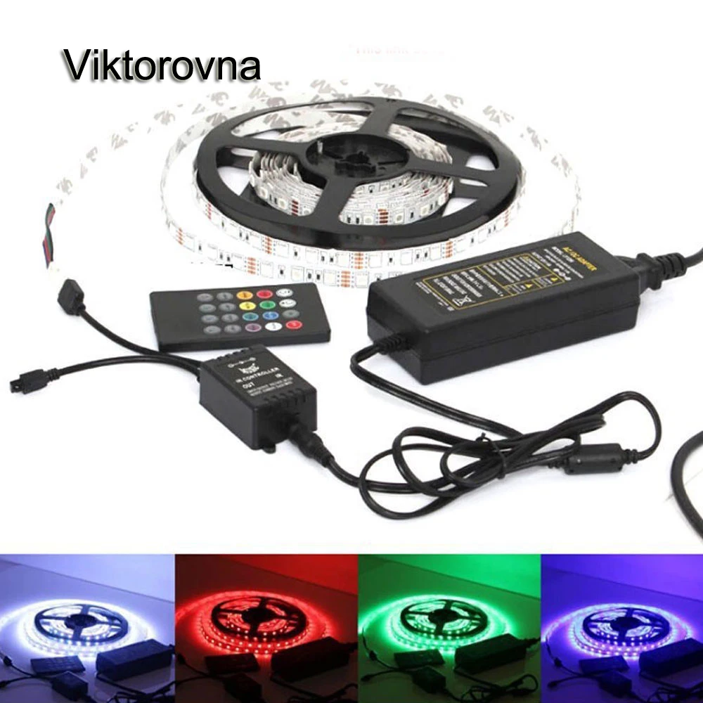

DC12V led lamp 1/2/3/4/5M 5050 Waterproof LED Strip Light RGB 3M diode Tape light + IR Music Remote Controller+1/5A power supply