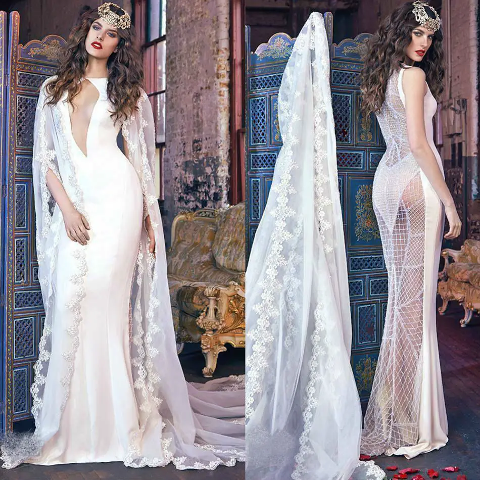 

2019 Long Bridal Bolero Shawl Cloak With Lace Appliques Sweep Train Wedding Cape Custom Made