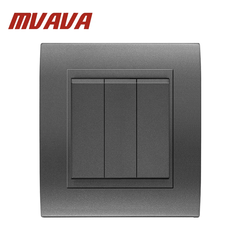 New 3 Gang Electric Wall Switch For Home MVAVA Luxury Black PC panel