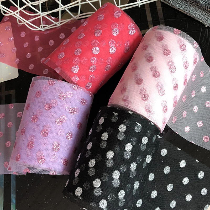 

10cm*20m High Quality Korea Style Translucent Gauze With Glitter Dot Ribbon For Gift Packaging Bouquet DIY Hair Band Bow Wedding
